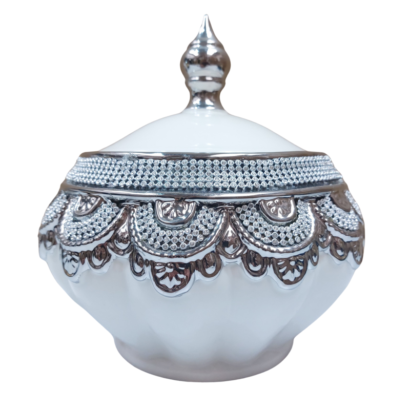 Sopera Porcelana Obatala 21 x 23 cm Diamantes (Blanco con plateado)